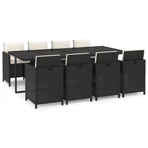 vidaXL 9-tlg. Garten-Essgruppe mit Kissen Poly Rattan Schwarz