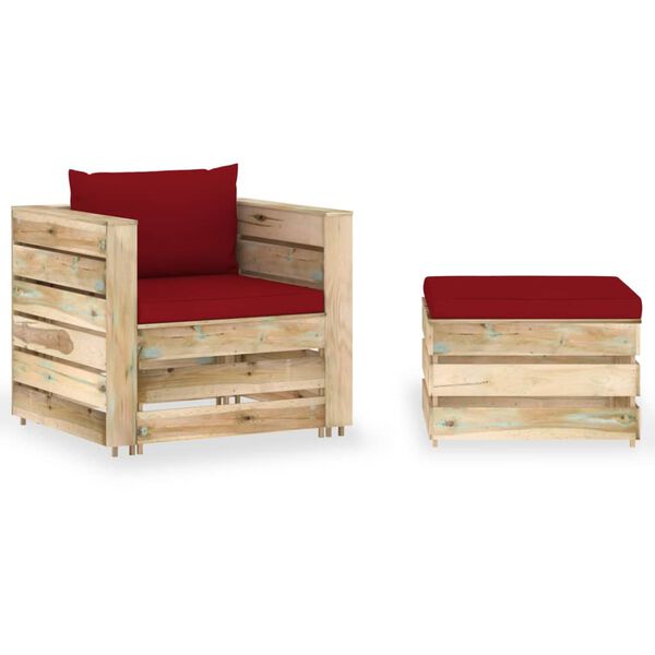 vidaXL 2-tlg. Garten-Lounge-Set mit Kissen Gr&uuml;n Impr&auml;gniertes Holz