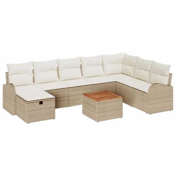 vidaXL Garten-Sofa-Set mit Kissen mit Speicher 9 pcs Beige Poly Rattan