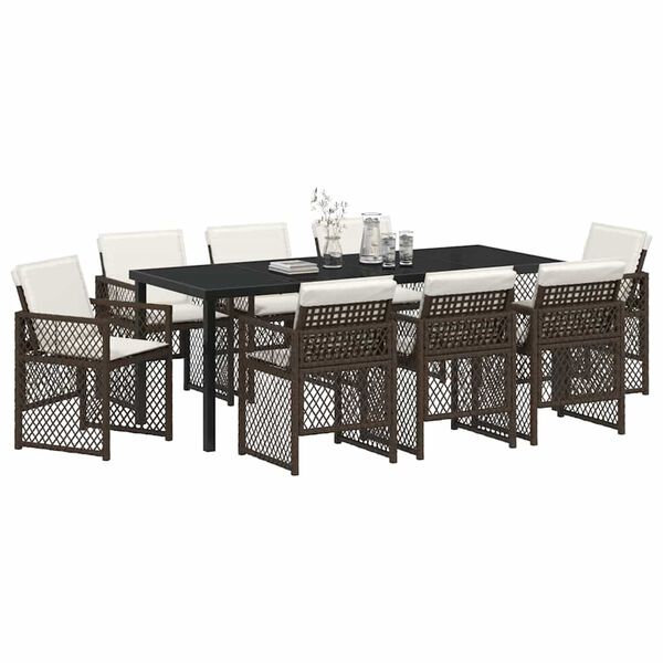 vidaXL Garten Essgruppe 9 pcs Braun Poly-Rattan
