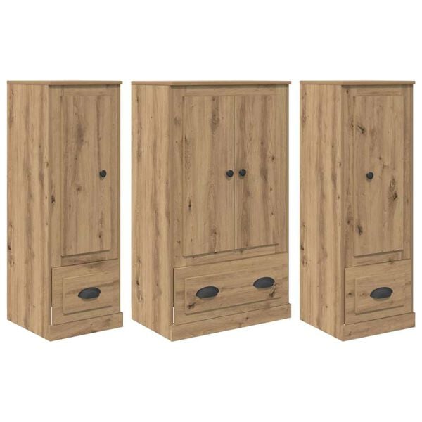 vidaXL Highboard mit Schubladen 3 pcs Artisan-Eiche Holzwerkstoff