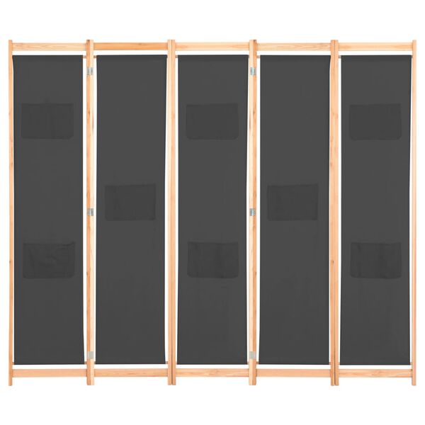vidaXL 5-teiliger Raumteiler Grau 200 x 170 x 4 cm Stoff