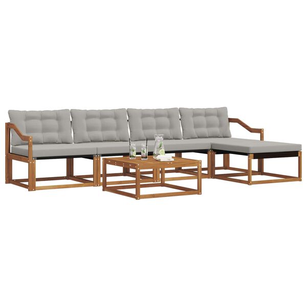 vidaXL Outdoor-Sofagarnitur mit Kissen 6 pcs Nat&uuml;rlich und Hellgrau