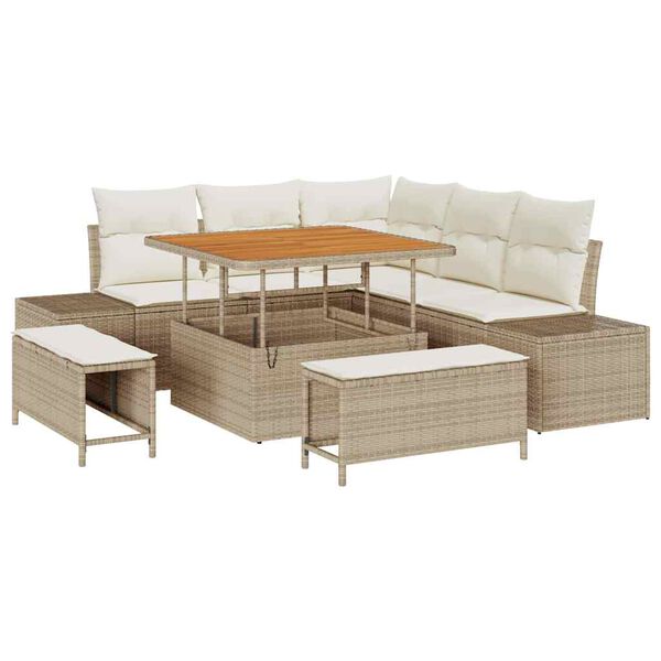 vidaXL Garten-Sofa-Set mit Kissen 8 pcs Beige Poly Rattan
