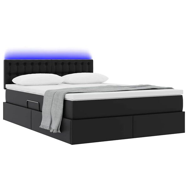 vidaXL Bett mit Stauraum und LED Schwarz 140 x 200 cm Kunstleder