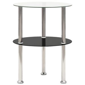 vidaXL Beistelltisch mit 2 Ablagen Transparent & Schwarz 38cm Hartglas