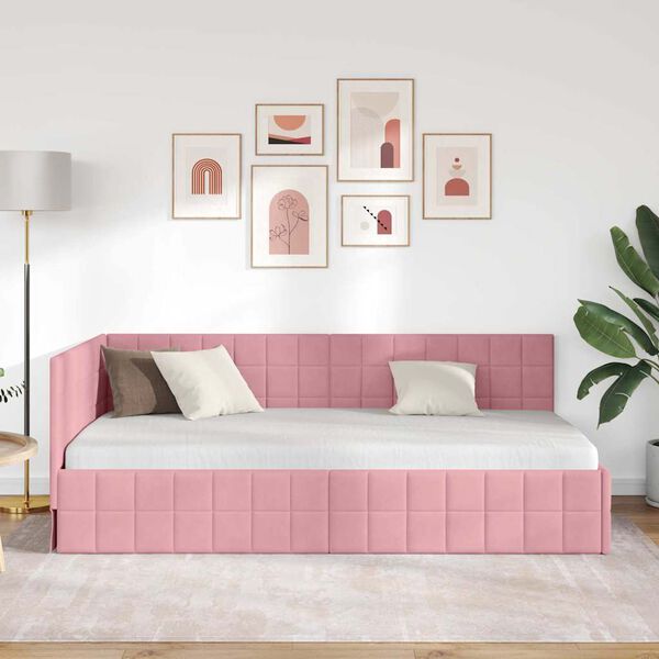 vidaXL Eckbettgestell mit Kopfteil Rosa 100 cm x 200 cm Samt