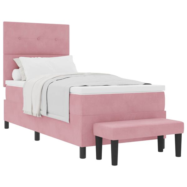 vidaXL Boxspringbett mit Matratze mit Kopfteil Rosa 90 x 190 cm Samt