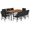 vidaXL 9-tlg. Garten-Essgruppe mit Kissen Schwarz Poly Rattan