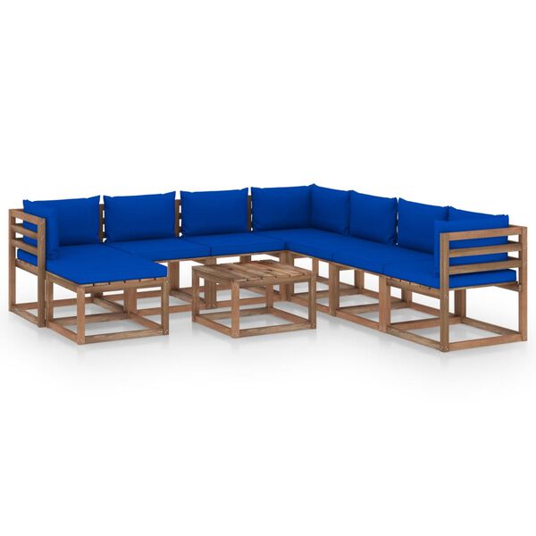 vidaXL 9-tlg. Garten-Lounge-Set mit Kissen Blau