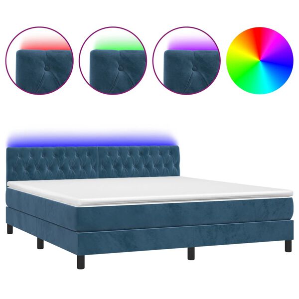 vidaXL Boxspringbett mit Matratze & LED Dunkelblau 180x200 cm Samt