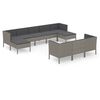 vidaXL 10-tlg. Garten-Lounge-Set mit Auflagen Poly Rattan Grau