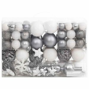 vidaXL 111-tlg. Weihnachtskugel-Set Wei&szlig; und Grau Polystyrol
