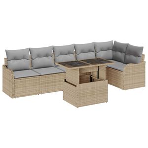 vidaXL Gartensofa-set mit Kissen mit Kissen 7 pcs Beige Poly Rattan