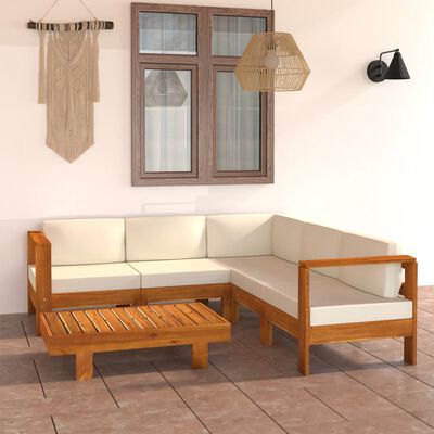 vidaXL 6-tlg. Garten-Lounge-Set mit Creme Auflagen Massivholz Akazie