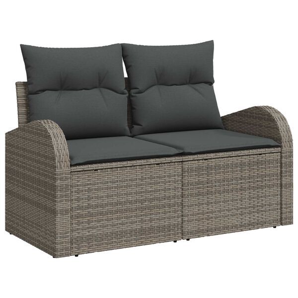 vidaXL Garten-Sofa-Set mit Speicher 7 pcs Grau Poly Rattan