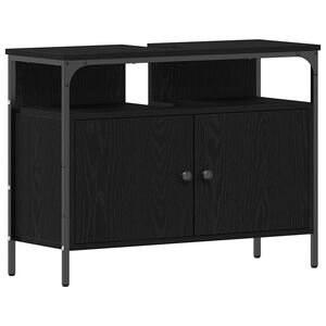 vidaXL Waschbeckenschrank mit Tür Schwarz Eichen-Optik 80 x 30 x 60 cm