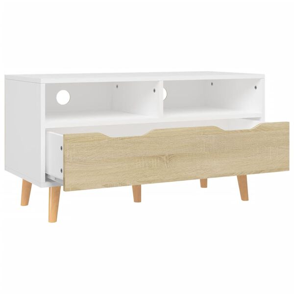 vidaXL TV-Schrank Weiß und Sonoma-Eiche 90x40x48,5 cm Holzwerkstoff