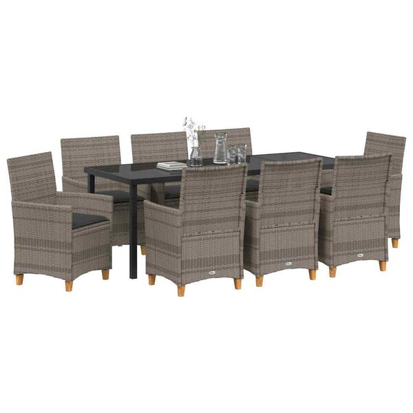 vidaXL Garten Essgruppe 9 pcs Grau Poly-Rattan