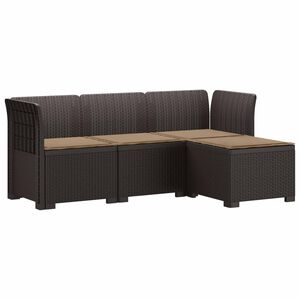 vidaXL 4-Sitzer Garten Sofa mit Kissen Rattan Look PP Braun
