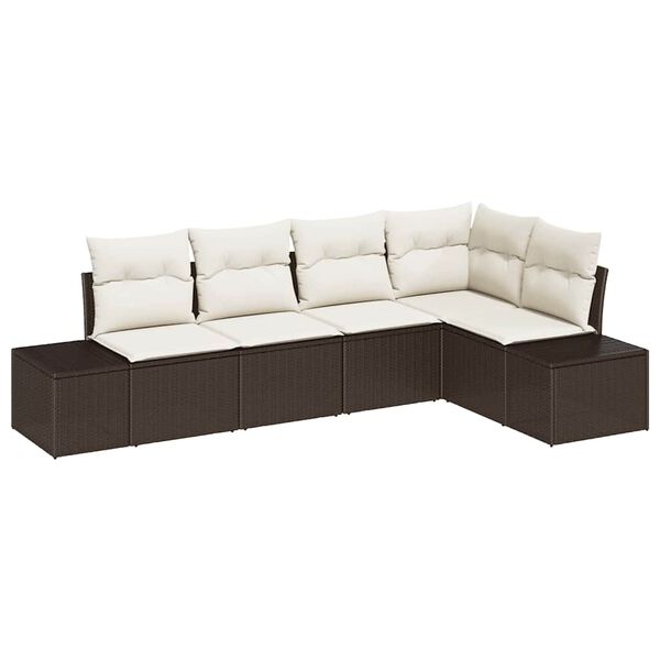 vidaXL Garten-Sofa-Set mit Kissen 5 pcs Braun und Creme Poly-Rattan