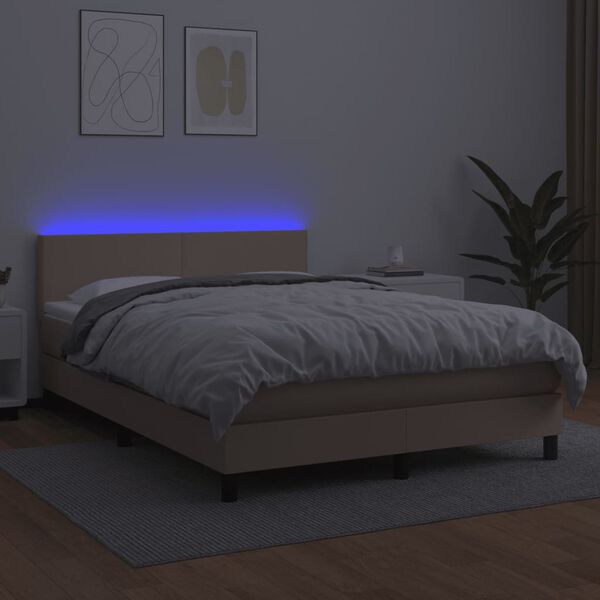 vidaXL Boxspringbett mit Matratze & LED Cappuccino-Braun 140x190cm