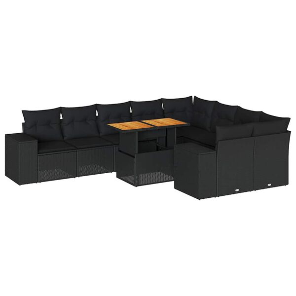 vidaXL 10-tlg. Garten-Sofagarnitur mit Kissen Schwarz Poly Rattan