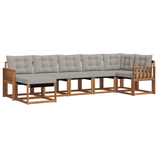 vidaXL Outdoor-Sofagarnitur mit Kissen 7 pcs Nat&uuml;rlich und Hellgrau