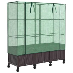 vidaXL Gartenplanter mit Gew&auml;chshausabdeckung und R&auml;dern 3 stk. Braun