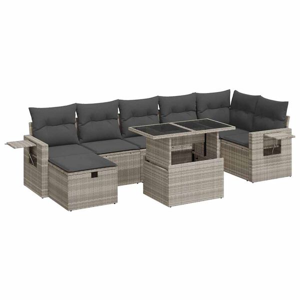 vidaXL 8-tlg. Garten-Sofagarnitur mit Kissen Hellgrau Poly Rattan