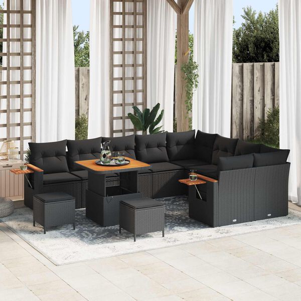 vidaXL Gartensofa-set mit Kissen 13 pcs Schwarz Poly-Rattan