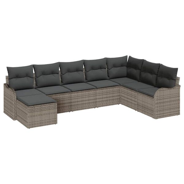 vidaXL Garten-Sofa-Set mit Kissen 8 pcs Grau Poly Rattan