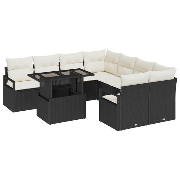 vidaXL Gartensofa-set mit Speicher 9 pcs Schwarz und Creme Poly-Rattan