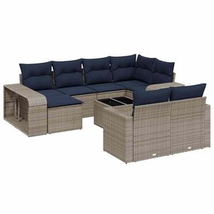 vidaXL 11-tlg. Garten-Sofagarnitur mit Kissen Grau Poly Rattan
