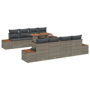 vidaXL Garten-Sofa-Set mit Speicher 9 pcs Grau Poly Rattan