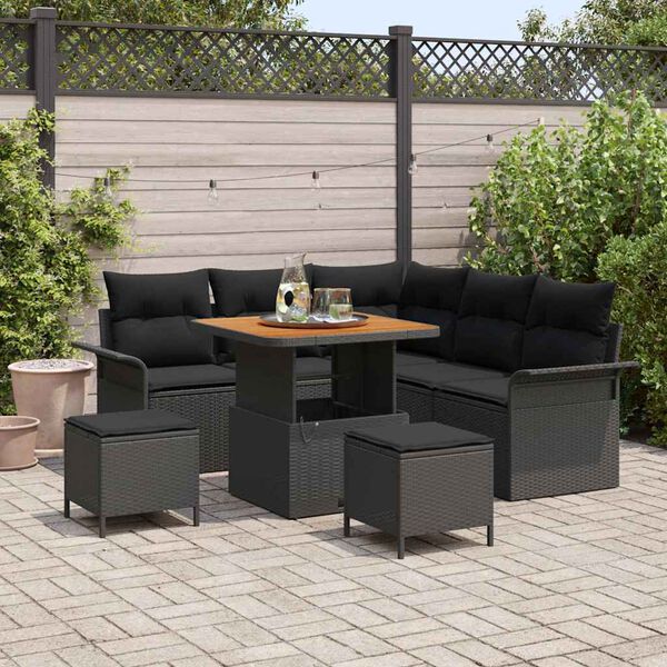 vidaXL Gartensofa-set mit Kissen 8 pcs Schwarz Poly-Rattan