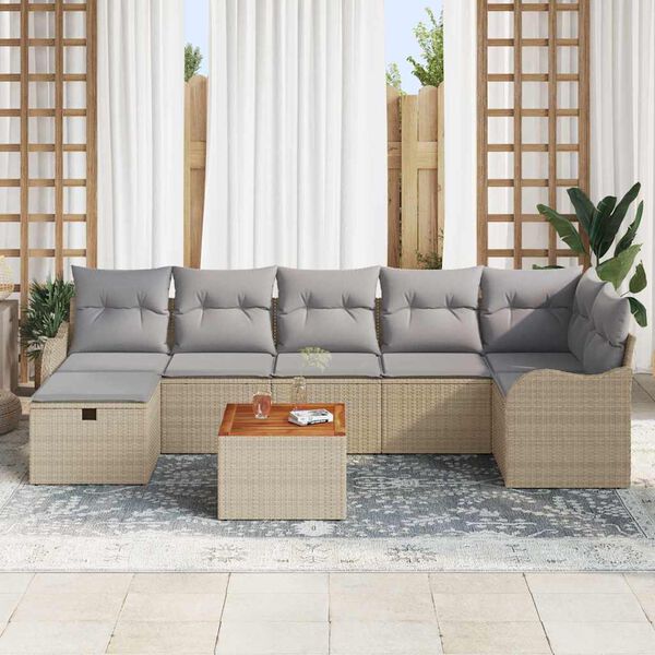 vidaXL Gartensofa-set mit Kissen mit Speicher 8 pcs Beige Poly Rattan