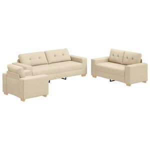 vidaXL Sofa 3 stk. Creme Leinenmischgewebe
