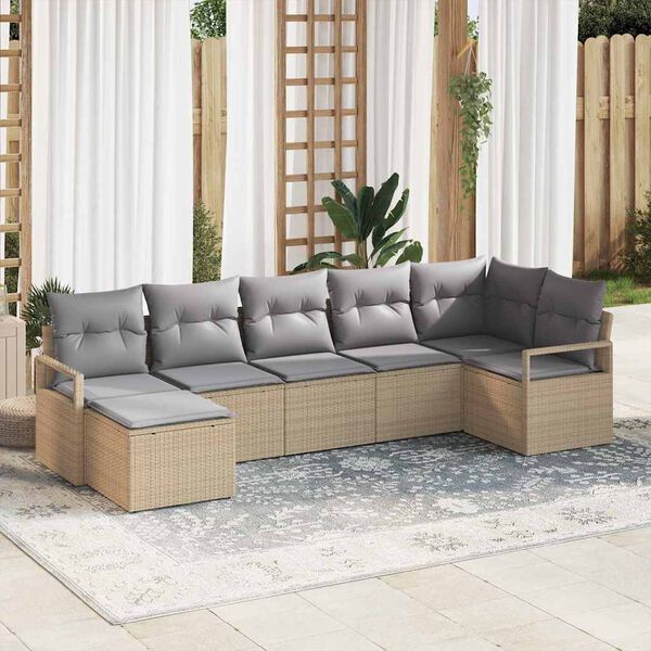 vidaXL Sofa Set mit Kissen 7 pcs Beige und Hellgrau Poly-Rattan