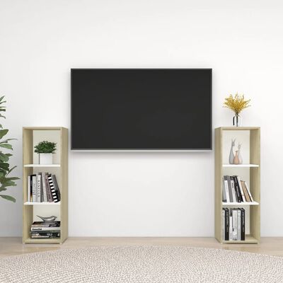 vidaXL TV-Schränke 2 Stk. Weiß Sonoma-Eiche 107x35x37 cm Holzwerkstoff