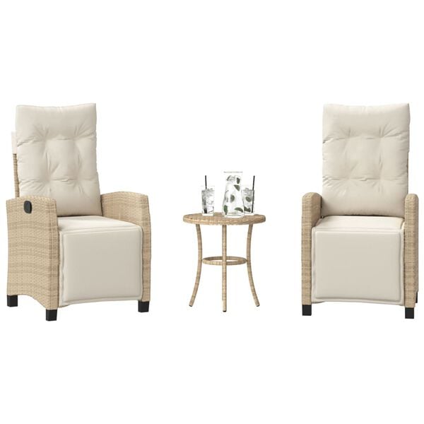 vidaXL 3-tlg. Bistro-Set mit Kissen Beige Poly Rattan