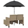 vidaXL Gartensofa 2-Sitzer Sonnenschirm und Hocker Beige Poly-Rattan