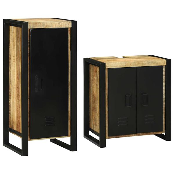 vidaXL Badezimmerm&ouml;bel-Set mit Regal 2 pcs Braun Massives Mangoholz