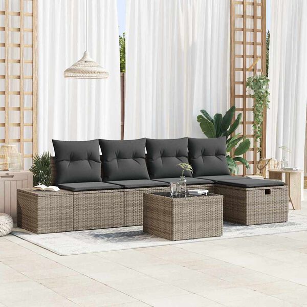 vidaXL Gartensofa-set mit Kissen 6 pcs Grau Poly-Rattan