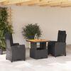 vidaXL 3-tlg. Garten-Essgruppe mit Kissen Schwarz Poly Rattan