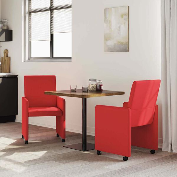 vidaXL Esszimmerst&uuml;hle mit Rollen 2 pcs Rot 57 x 66 x 94 cm Kunstleder