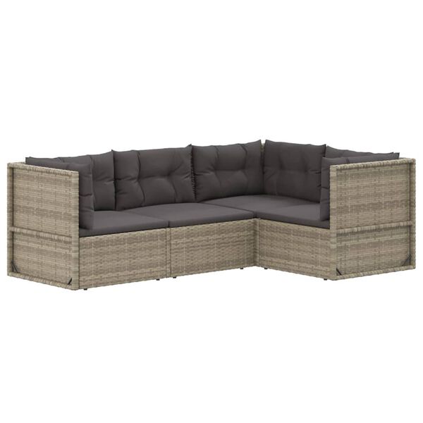 vidaXL 4-tlg. Garten-Lounge-Set mit Kissen Grau Poly Rattan