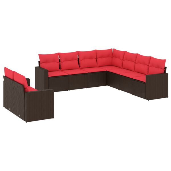 vidaXL 9-tlg. Garten-Sofagarnitur mit Kissen Braun Poly Rattan