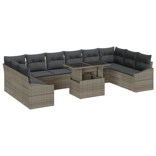 vidaXL Sofa Set mit Kissen 11 pcs Grau Poly-Rattan