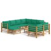 vidaXL 10-tlg. Garten-Lounge-Set mit Gr&uuml;nen Kissen Bambus